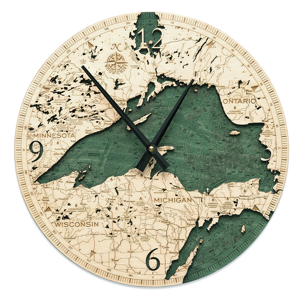 Lake Superior Wood Carved Clock - Nautical Lake Art