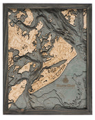 Hilton Head, South Carolina 3D layered wood map in laser-cut Baltic birch, shown framed against a light wall