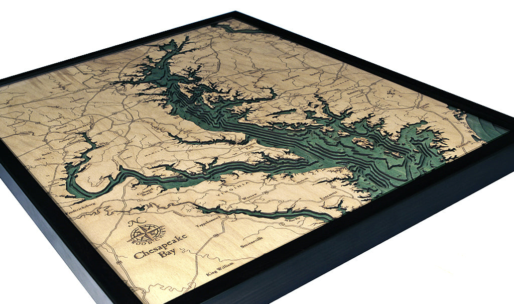 Chesapeake Bay Wood Carved Topographic Depth Chart / Map