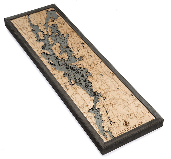 Lake Champlain, NY Wood Carved Topographic Depth Chart / Map - Nautical Lake Art
