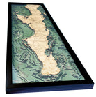 Baja California, Mexico 3D layered wood map in laser-cut Baltic birch, shown framed against a light wall